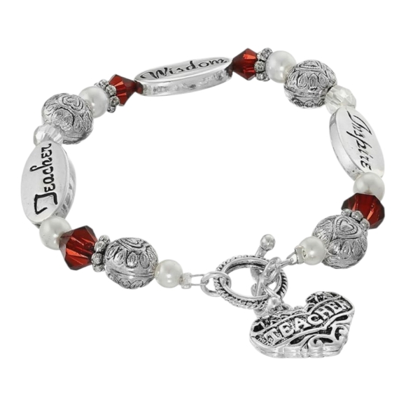 Expressively Yours Teacher Wisdom Inspire Red Silver White Black Beads Bracelet - Picture 1 of 14